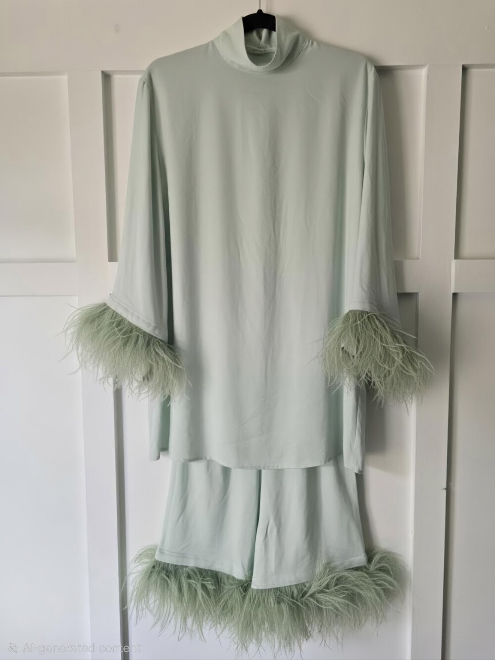 RARE Sleeper Net Sustain Feather-Trimmed Satin Pajama Set - Picture 5 of 11